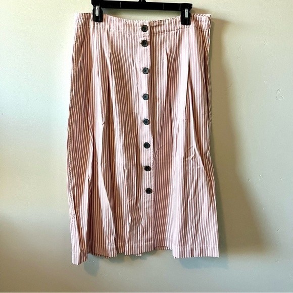Talbots Dresses & Skirts - TALBOTS Pink/White Striped Midi Skirt with Buttons Down Front Size 12